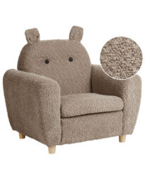 Wyld And Coco Kids Hippo Boucle Armchair Brown With Armrests, Child-Sized Cozy Seat For Bedroom Or Playroom - thumbnail 3