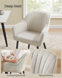 LEDREM Dining Chair, Kitchen Chair, Velvet Armchair, Upholstered With Armrests, Max. Load 120 Kg, Metal Legs, Cappuccino Beige - thumbnail 4