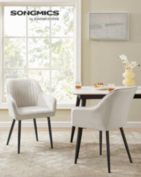 LEDREM Dining Chair, Kitchen Chair, Velvet Armchair, Upholstered With Armrests, Max. Load 120 Kg, Metal Legs, Cappuccino Beige