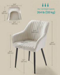 LEDREM Dining Chair, Kitchen Chair, Velvet Armchair, Upholstered With Armrests, Max. Load 120 Kg, Metal Legs, Cappuccino Beige - thumbnail 6