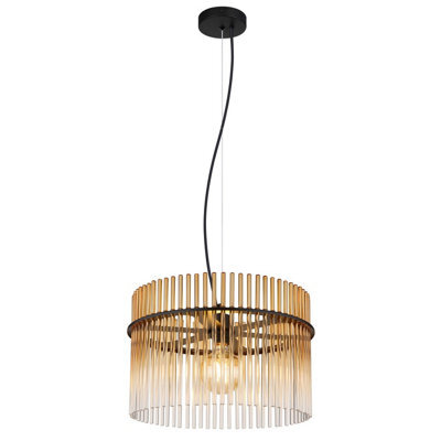 Luminosa Lighting Luminosa Gorley Pendant Ceiling Light Matt Black Amber Glass Shade 1X E27 - image 1