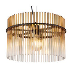 Luminosa Lighting Luminosa Gorley Pendant Ceiling Light Matt Black Amber Glass Shade 1X E27 - thumbnail 3