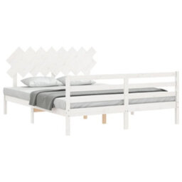 Berkfield Bed Frame With Headboard White 160X200 Cm Solid Wood - thumbnail 4