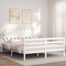 Berkfield Bed Frame With Headboard White 160X200 Cm Solid Wood - thumbnail 3