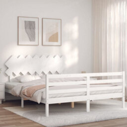 Berkfield Bed Frame With Headboard White 160X200 Cm Solid Wood