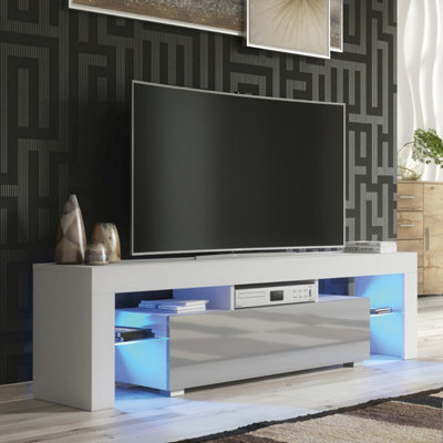 Creative Furniture Aria Tv Unit 160Cm - White & Grey Gloss Doors And Led Lights - image 1
