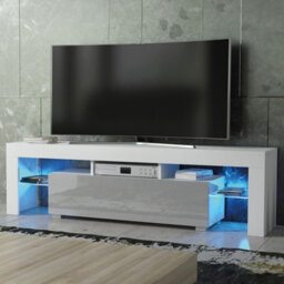 Creative Furniture Aria Tv Unit 160Cm - White & Grey Gloss Doors And Led Lights - thumbnail 4