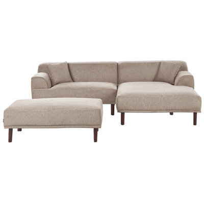 Beliani Corner Sofa 3 Seater Holt Fabric Taupe With Ottoman Left Hand - image 1