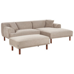 Beliani Corner Sofa 3 Seater Holt Fabric Taupe With Ottoman Left Hand - thumbnail 4
