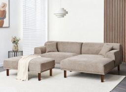 Beliani Corner Sofa 3 Seater Holt Fabric Taupe With Ottoman Left Hand - thumbnail 2