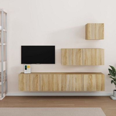 Walplus 4 Piece Tv Cabinet Set Sonoma Oak Engineered Wood - image 1