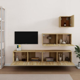 Walplus 4 Piece Tv Cabinet Set Sonoma Oak Engineered Wood - thumbnail 3