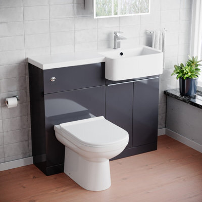 Nes Home 1000mm Dark Grey Right Hand Freestanding Cabinet With Basin, Wc Unit & Toilet - image 1