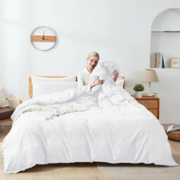Ameha Plain Dyed Duvet Cover Complete Set With Matching Fitted Sheet & Pillowcase Microfiber White King - thumbnail 6