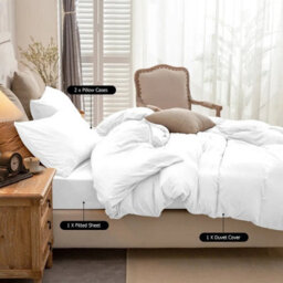 Ameha Plain Dyed Duvet Cover Complete Set With Matching Fitted Sheet & Pillowcase Microfiber White King - thumbnail 4