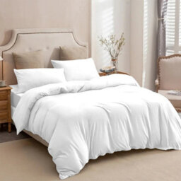 Ameha Plain Dyed Duvet Cover Complete Set With Matching Fitted Sheet & Pillowcase Microfiber White King - thumbnail 2