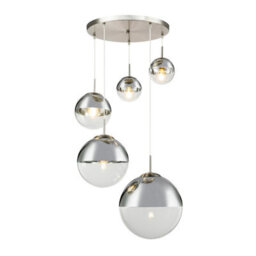 Luminosa Lighting Luminosa Varus Cluster Pendant Ceiling Light Nickel Matt Transparent Glass Shade 3X E27 - thumbnail 1