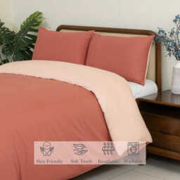 MHG Living Reversible 100% Cotton Duvet Cover Set With Pillowcases - Soft & Breathable Terracotta Bedding, Button Closure - King - thumbnail 5