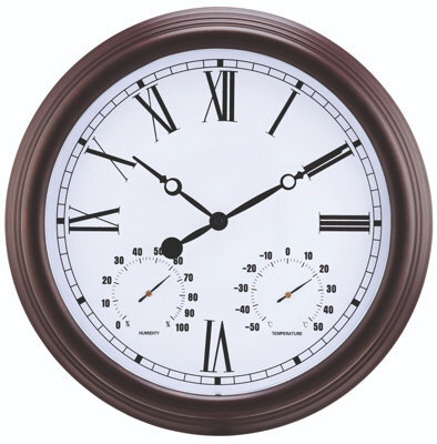 Vintage Design Garden Clock - Battery Powered Waterproof Wall Clock With Hygrometer & Thermometer - 38Cm Diameter, Antique Copper - image 1