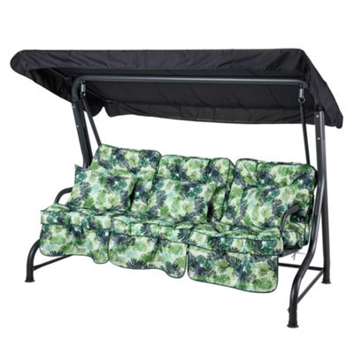 Alfresia Roma 3-Seater Swing Seat Charcoal Frame With Classic Green Palm Cushion