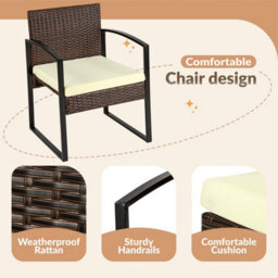 Taylor & Brown 3Piece Bistro Set, Outdoor Rattan Furniture With Cushioned Chairs & Glass Table For Garden, Balcony, Poolside - thumbnail 3
