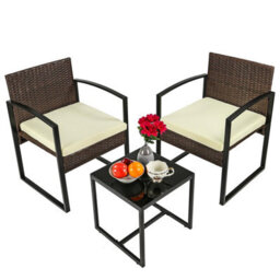 Taylor & Brown 3Piece Bistro Set, Outdoor Rattan Furniture With Cushioned Chairs & Glass Table For Garden, Balcony, Poolside - thumbnail 2