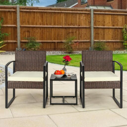 Taylor & Brown 3Piece Bistro Set, Outdoor Rattan Furniture With Cushioned Chairs & Glass Table For Garden, Balcony, Poolside - thumbnail 7