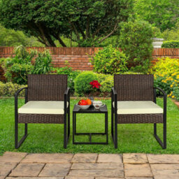 Taylor & Brown 3Piece Bistro Set, Outdoor Rattan Furniture With Cushioned Chairs & Glass Table For Garden, Balcony, Poolside - thumbnail 6