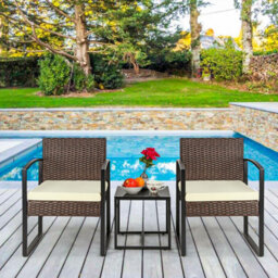 Taylor & Brown 3Piece Bistro Set, Outdoor Rattan Furniture With Cushioned Chairs & Glass Table For Garden, Balcony, Poolside - thumbnail 5