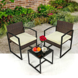 Taylor & Brown 3Piece Bistro Set, Outdoor Rattan Furniture With Cushioned Chairs & Glass Table For Garden, Balcony, Poolside - thumbnail 4