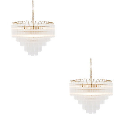 Loops Sophisticated Satin Brass Pendant Lights Set Of 2 With Ribbed Glass - image 1