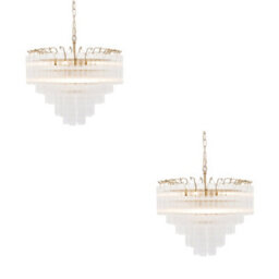 Loops Sophisticated Satin Brass Pendant Lights Set Of 2 With Ribbed Glass - thumbnail 1