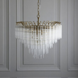 Loops Sophisticated Satin Brass Pendant Lights Set Of 2 With Ribbed Glass - thumbnail 3