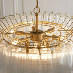 Loops Sophisticated Satin Brass Pendant Lights Set Of 2 With Ribbed Glass - thumbnail 6