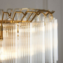 Loops Sophisticated Satin Brass Pendant Lights Set Of 2 With Ribbed Glass - thumbnail 4
