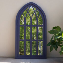 Primrose Gothic Window Garden Mirror Illusion Arched Blue Wooden Glass 110Cm - thumbnail 1