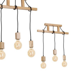 Milagro Jack Natural Wood Pendant 3Xe27 Hand Made Rustic Ladder Style 60Cm With Rope Like Cables - thumbnail 8