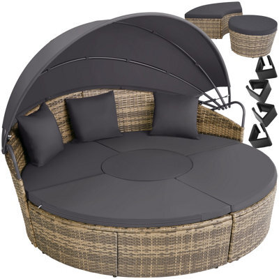 Tectake Sun Lounger Santorini - Modular Garden Furniture Set With Shade Canopy  - Nature - image 1