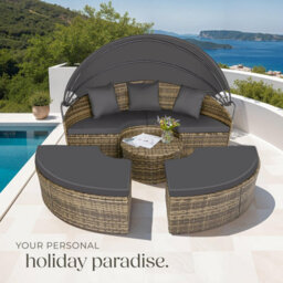 Tectake Sun Lounger Santorini - Modular Garden Furniture Set With Shade Canopy  - Nature - thumbnail 8
