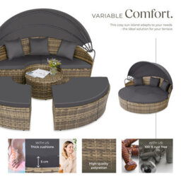 Tectake Sun Lounger Santorini - Modular Garden Furniture Set With Shade Canopy  - Nature - thumbnail 3