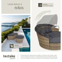 Tectake Sun Lounger Santorini - Modular Garden Furniture Set With Shade Canopy  - Nature - thumbnail 4