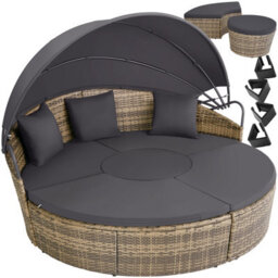 Tectake Sun Lounger Santorini - Modular Garden Furniture Set With Shade Canopy  - Nature - thumbnail 1