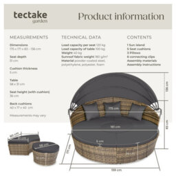 Tectake Sun Lounger Santorini - Modular Garden Furniture Set With Shade Canopy  - Nature - thumbnail 6