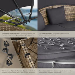 Tectake Sun Lounger Santorini - Modular Garden Furniture Set With Shade Canopy  - Nature - thumbnail 5