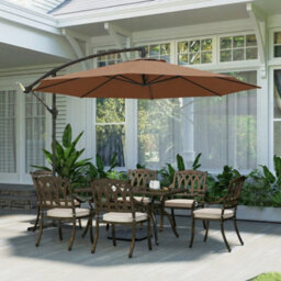 Outsunny 3(M) Garden Banana Parasol Cantilever Umbrella W/ Base, Coffee - thumbnail 8