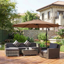 Outsunny 3(M) Garden Banana Parasol Cantilever Umbrella W/ Base, Coffee - thumbnail 9