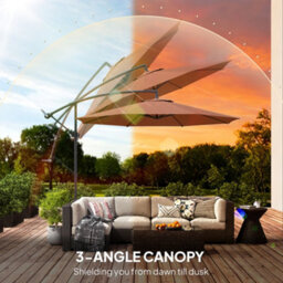 Outsunny 3(M) Garden Banana Parasol Cantilever Umbrella W/ Base, Coffee - thumbnail 6