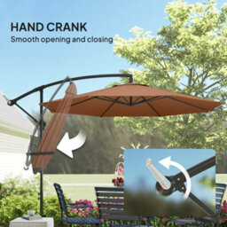 Outsunny 3(M) Garden Banana Parasol Cantilever Umbrella W/ Base, Coffee - thumbnail 7