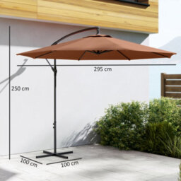 Outsunny 3(M) Garden Banana Parasol Cantilever Umbrella W/ Base, Coffee - thumbnail 3