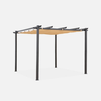 Sweeek - 3X3M Aluminium Pergola With Retractable Roof Isla Beige 305X298X222 Cm - image 1
